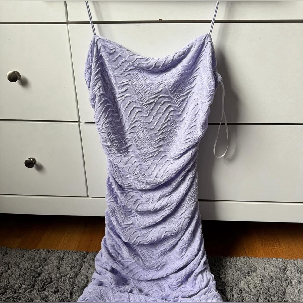 NWT princess polly purple textured scrunched open back mini dress